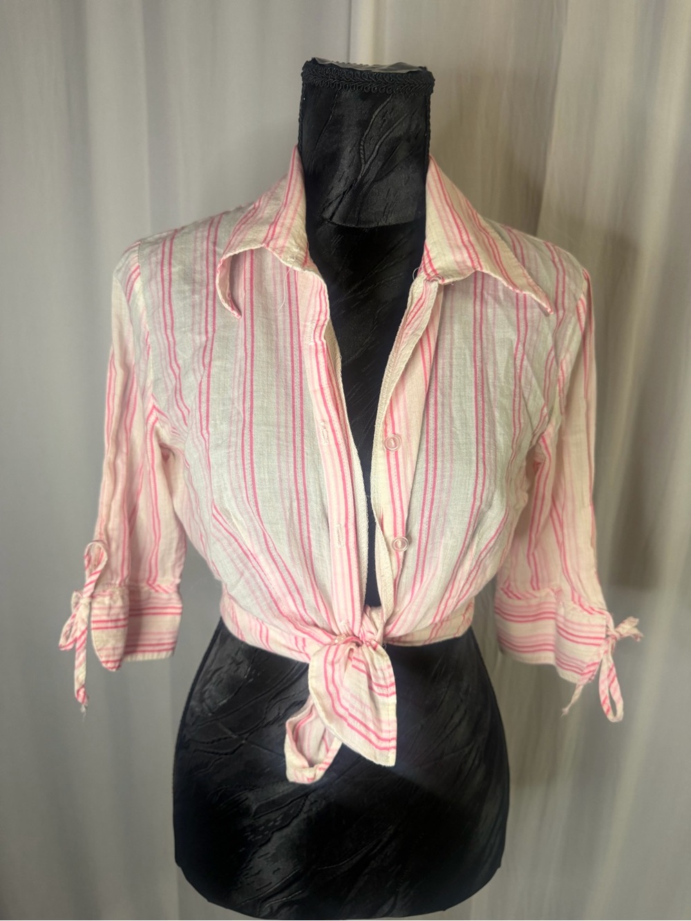 Women’s Pink Striped Tie-Front Button Down Shirt